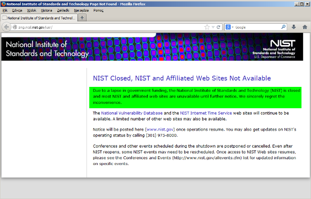 Strona NIST nie działa