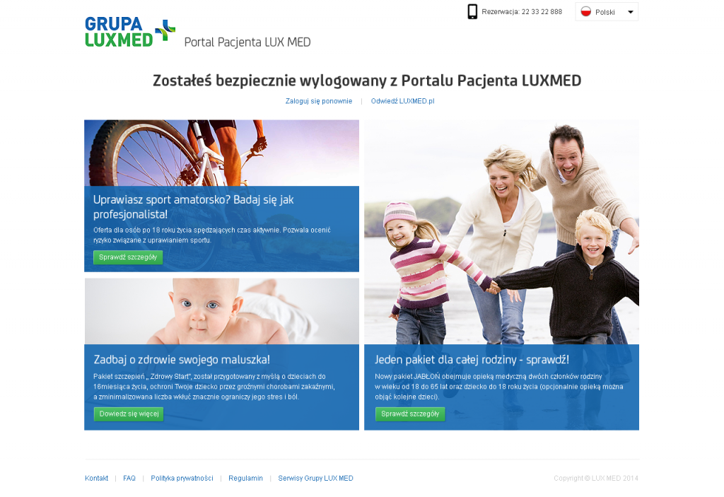 Strona po wylogowaniu w Portalu Pacjenta stworzona przez Usability LAB Usability LAB jest autorem zoptymalizowanej strony Portalu Pacjenta Grupy LUX MED